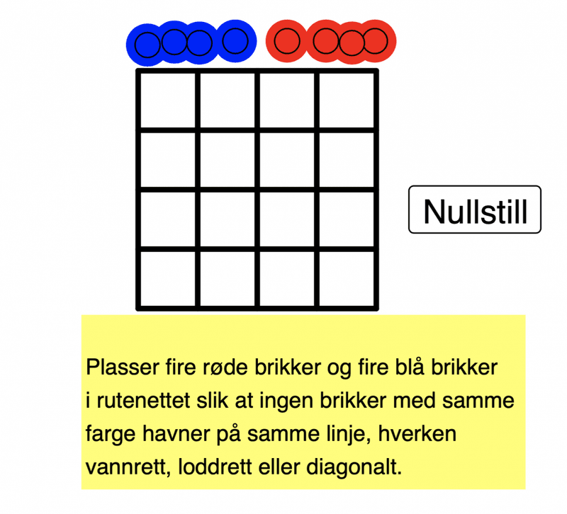 Fire røde og fire blå